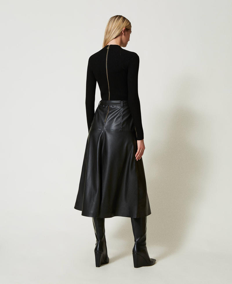 Knit and coated fabric midi dress Black Woman 242TT3080_00006_03