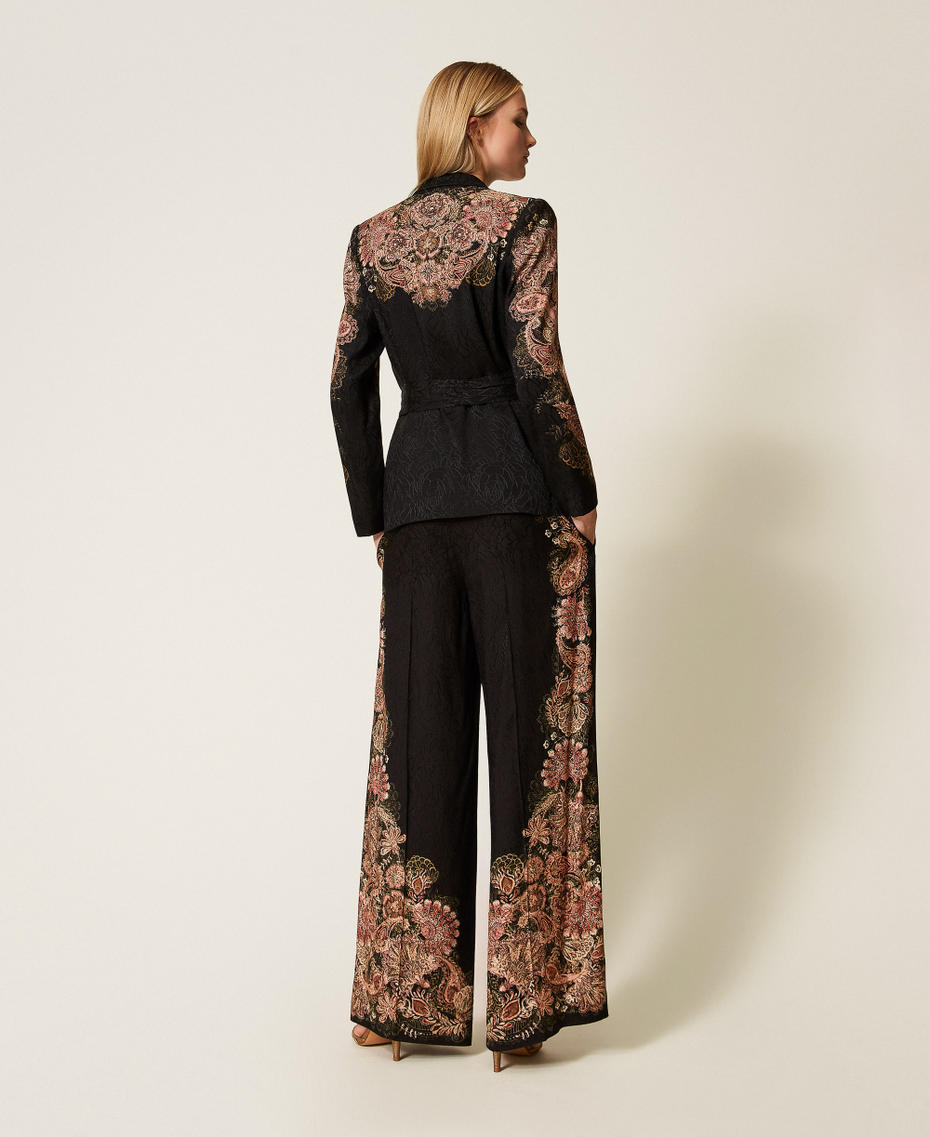Jacquard palazzo trousers with print Black/Rust Brown Paisley Print Woman 252TP2041_12742_04