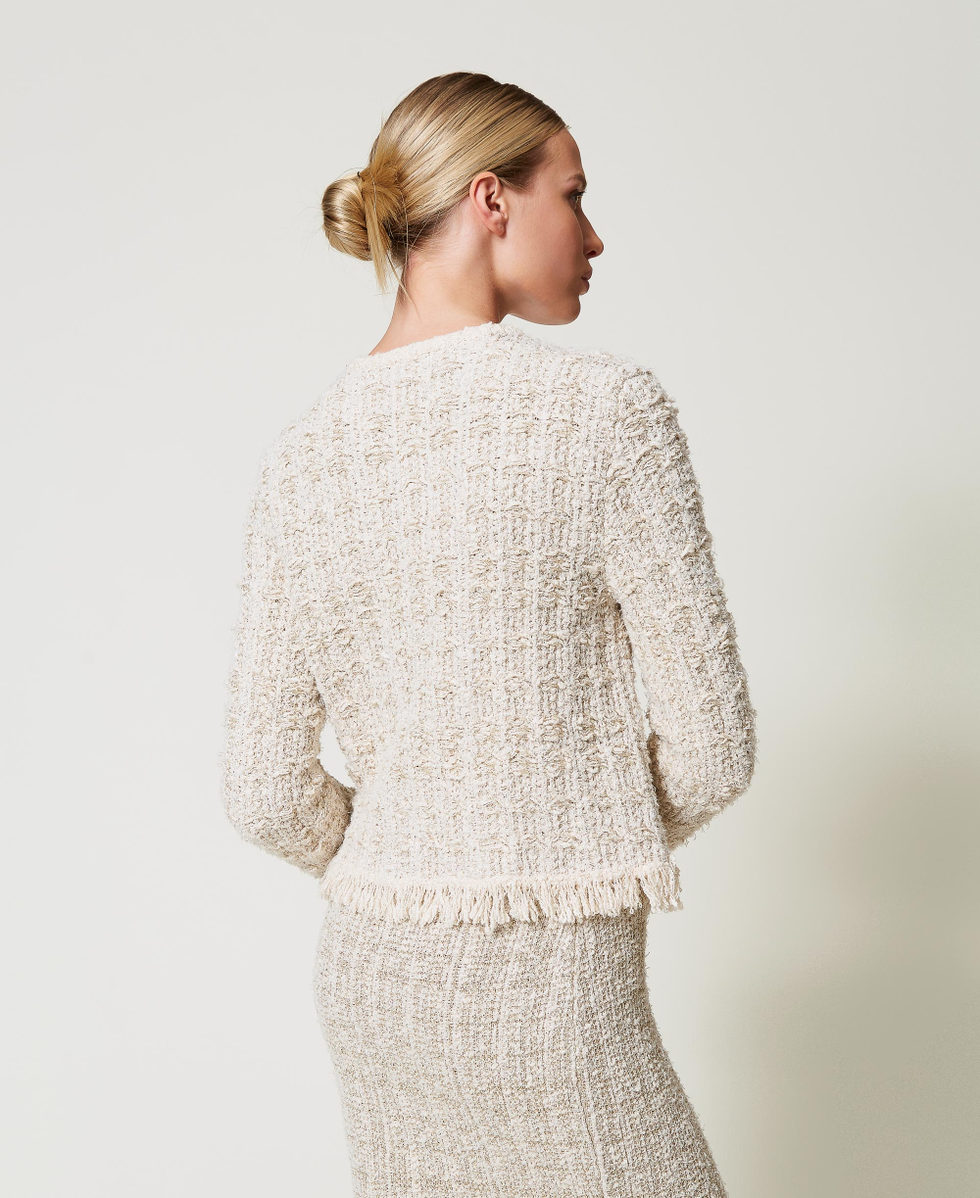 Jacquard knit jacket with lurex Snow Gold Lurex Jacquard Woman 251TP3571_12317_03
