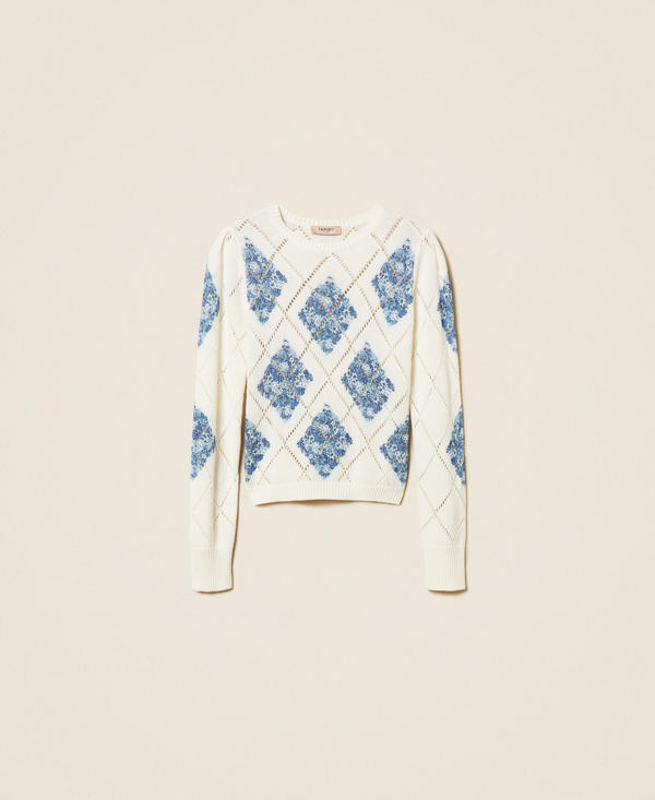 Diamond pattern jumper with floral print