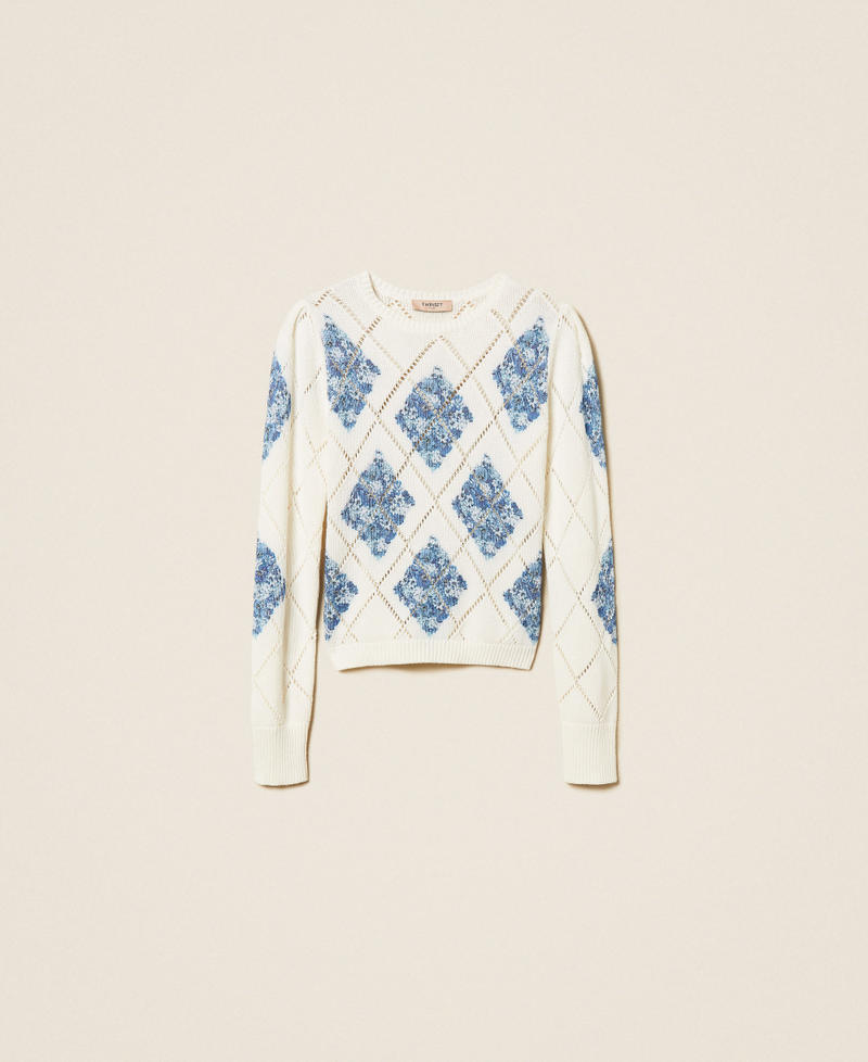 Diamond pattern jumper with floral print Blue Topaz Diamond Floral Print Woman 261TP3450_13454_S0