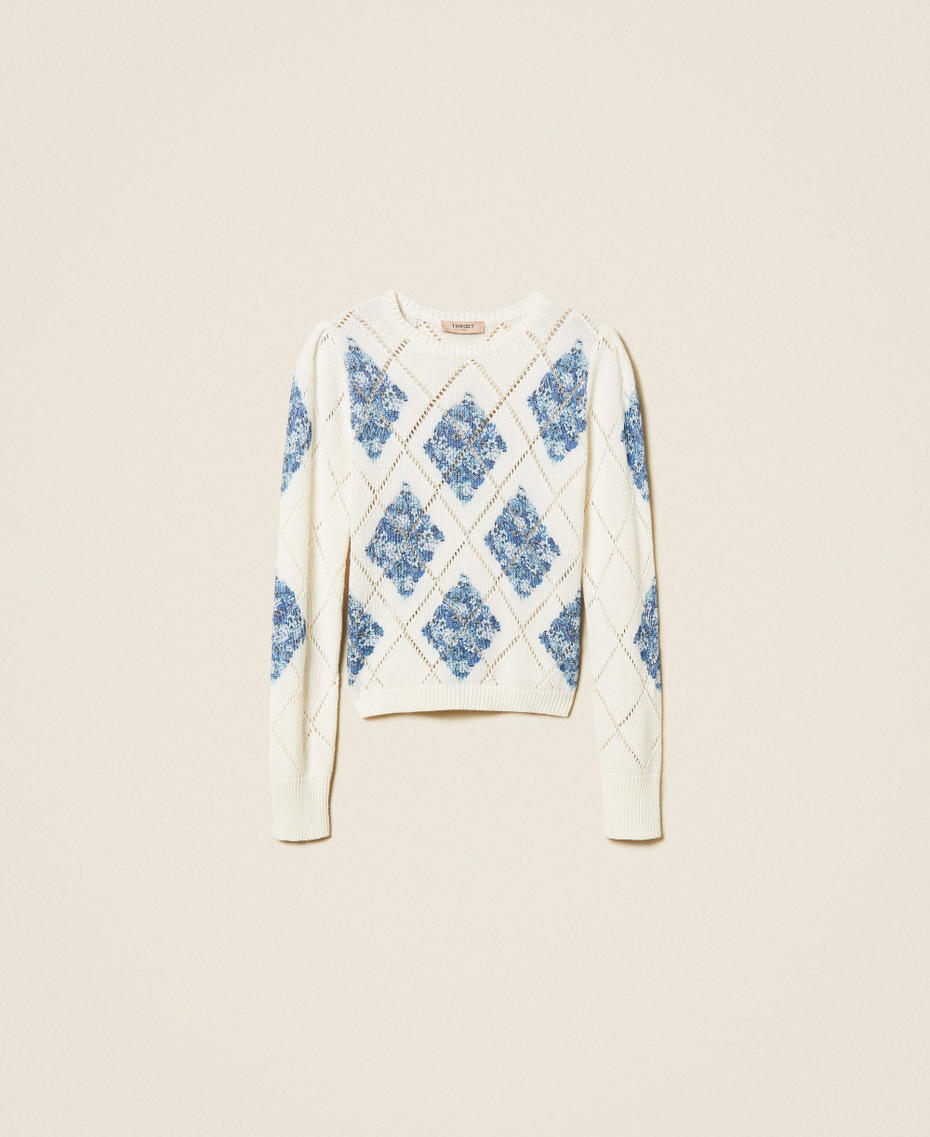 Diamond pattern jumper with floral print Blue Topaz Diamond Floral Print Woman 261TP3450_13454_S0