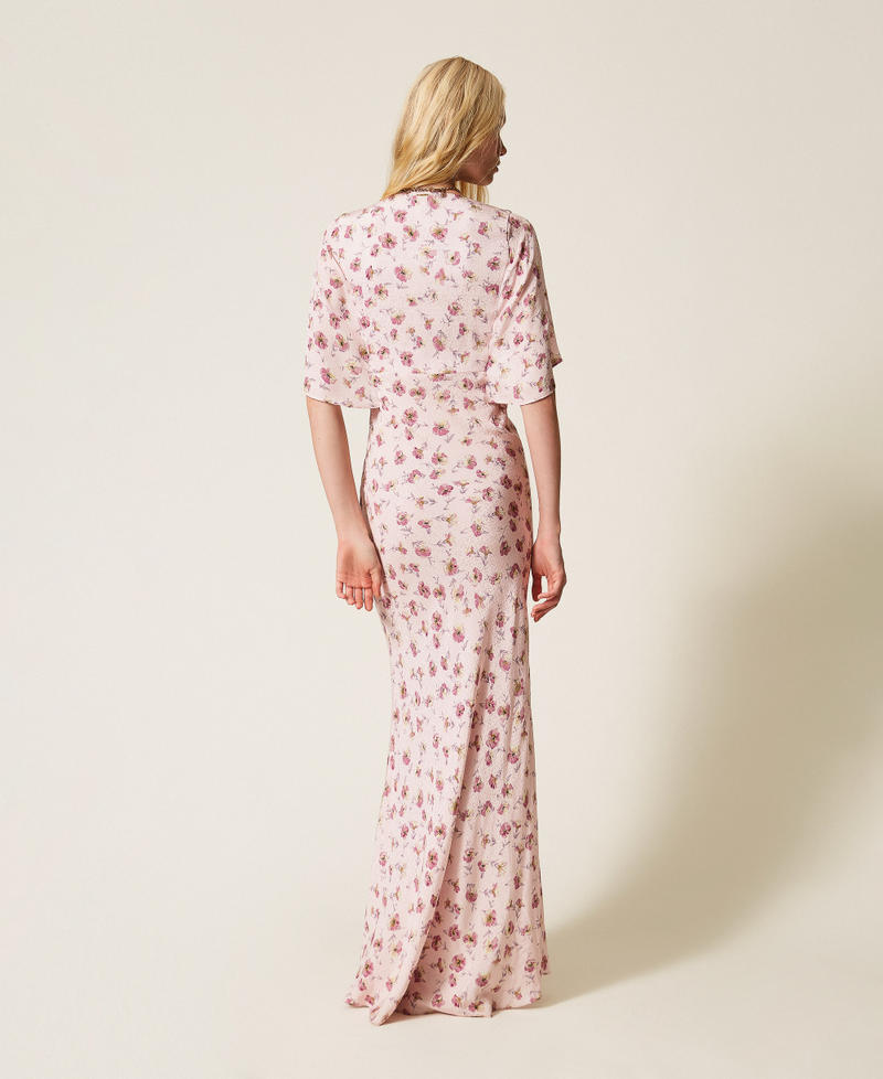 Long floral print dress Peach/Rose Flower Print Woman 261TP210A_13408_03