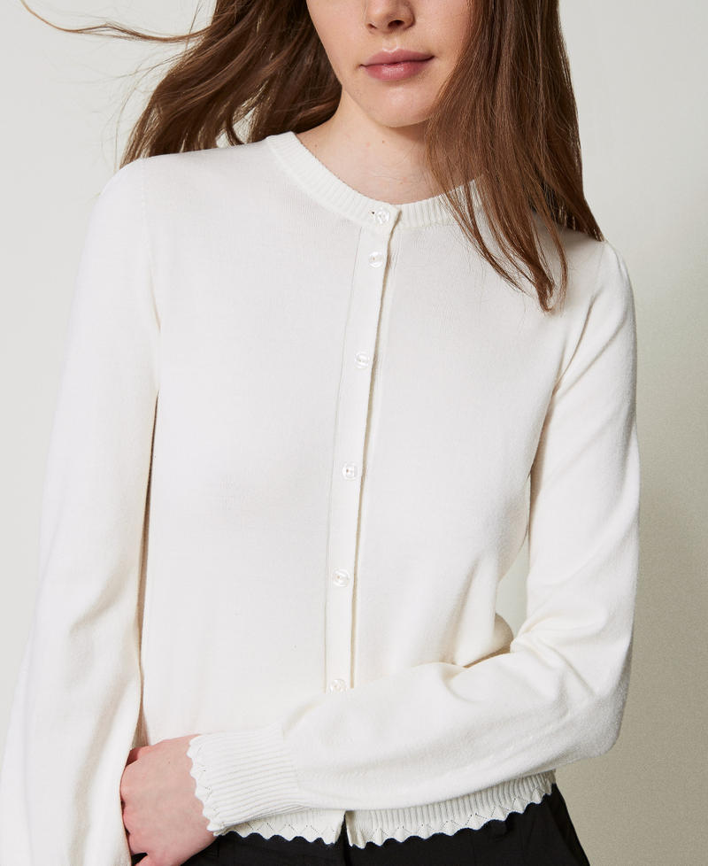 Mandarin-style cardigan with scallop hem White Snow Woman 251TP3015_00282_04