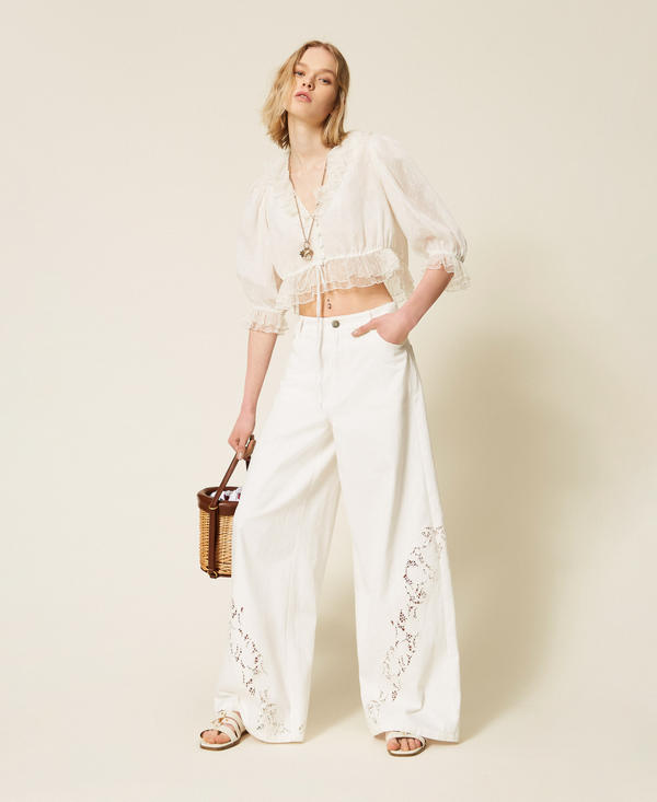 Bull denim trousers with embroidery