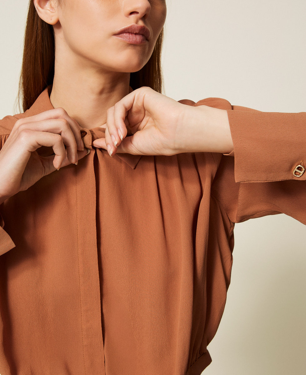 Camicia cropped con arricciature Marrone "Land" Donna 252TP2290_12605_04