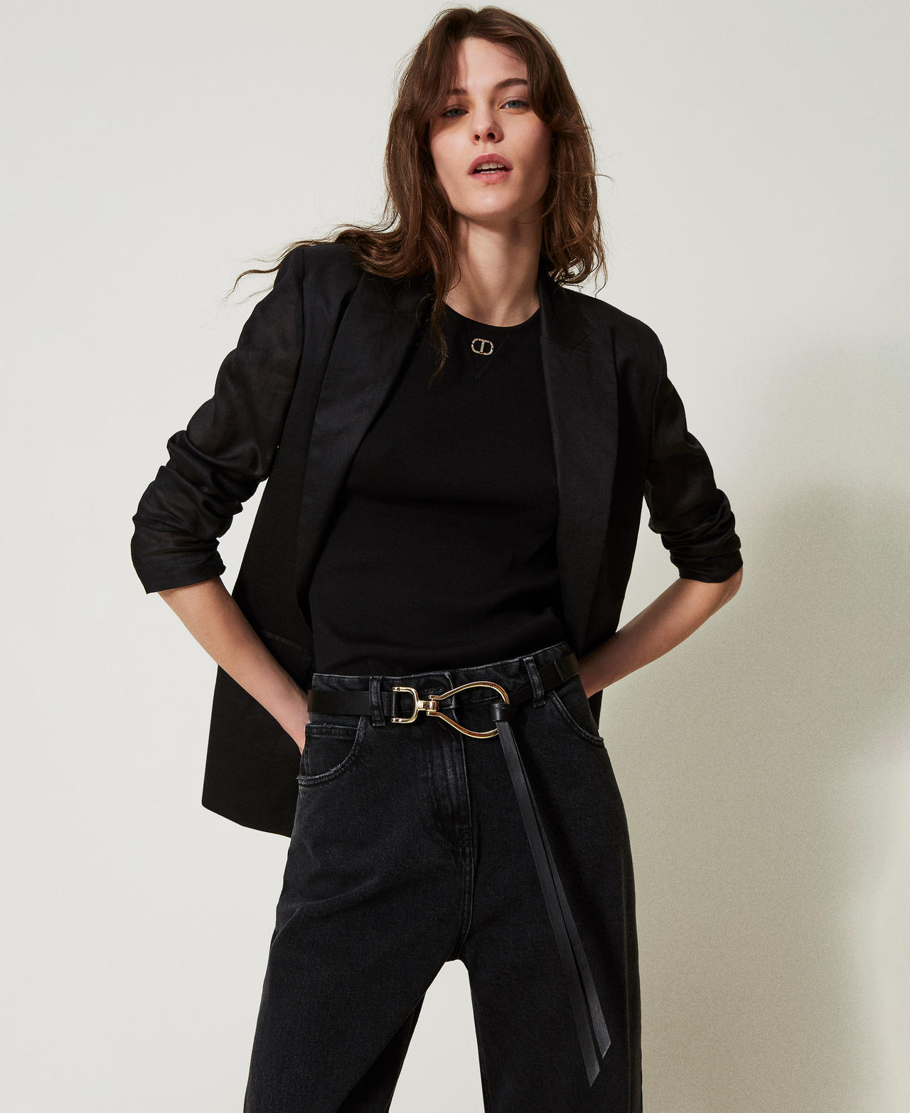 Leather belt with logo Black Woman 251TO5420_00006_T0