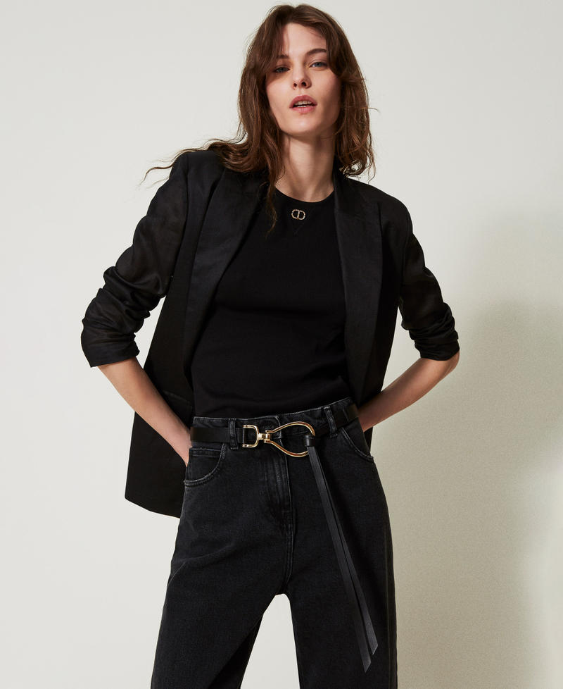 Leather belt with logo