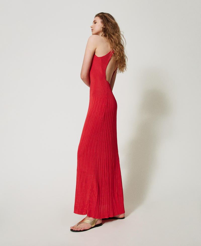 Long pleated knit dress