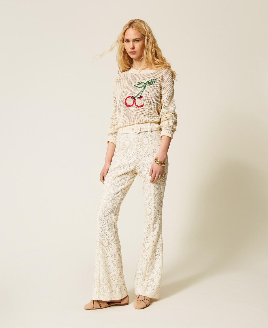 Jumper with hand-embroidered cherries Dark Snow White Woman 261TT3300_03077_T0