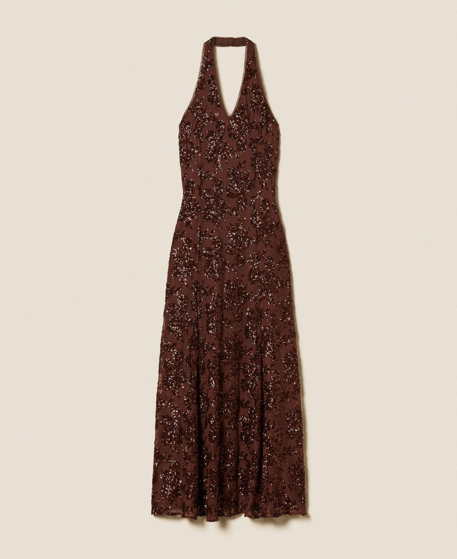 Robe longue en tulle avec sequins Marron &laquo;&thinsp;Bitter Chocolate&thinsp;&raquo; Femme 261AT2145_11504_S0
