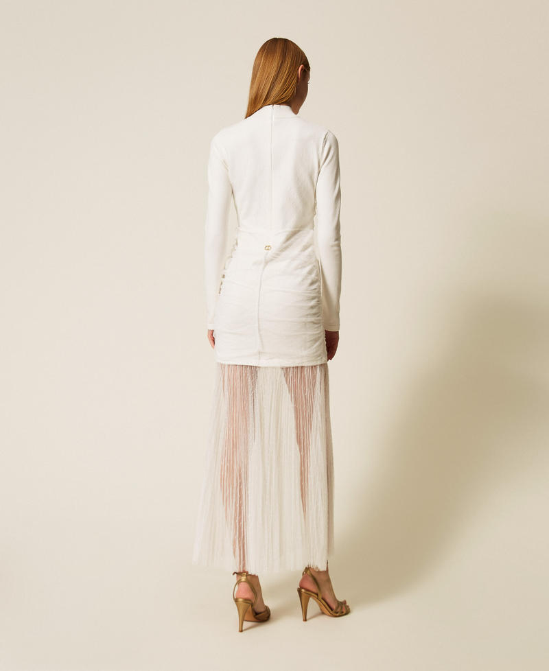 Langes Strickkleid mit Tüll Weiß Schnee Frau 252TT3262_00282_03