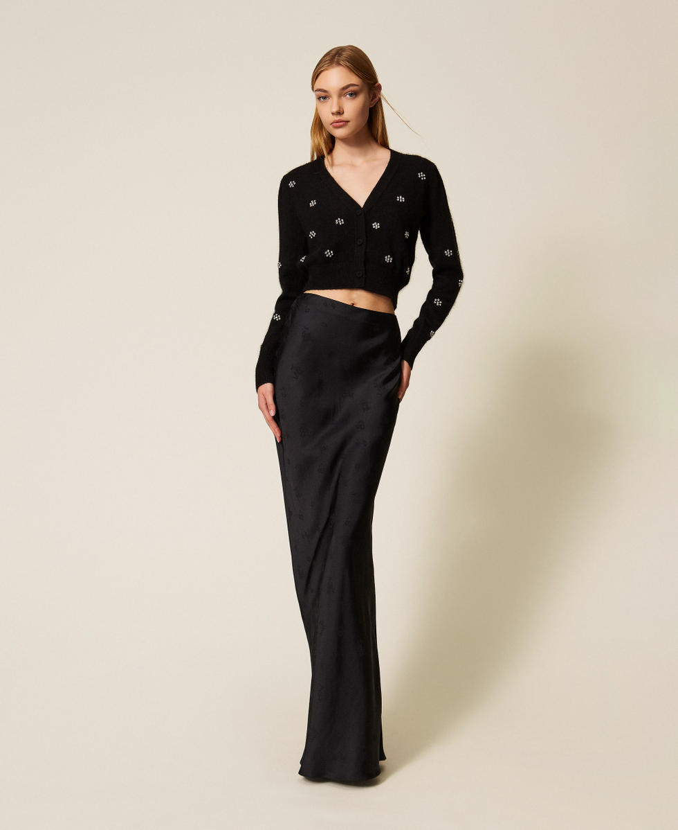 Cardigan en angora m&eacute;lang&eacute; avec broderie Noir Femme 252TT3180_00006_01