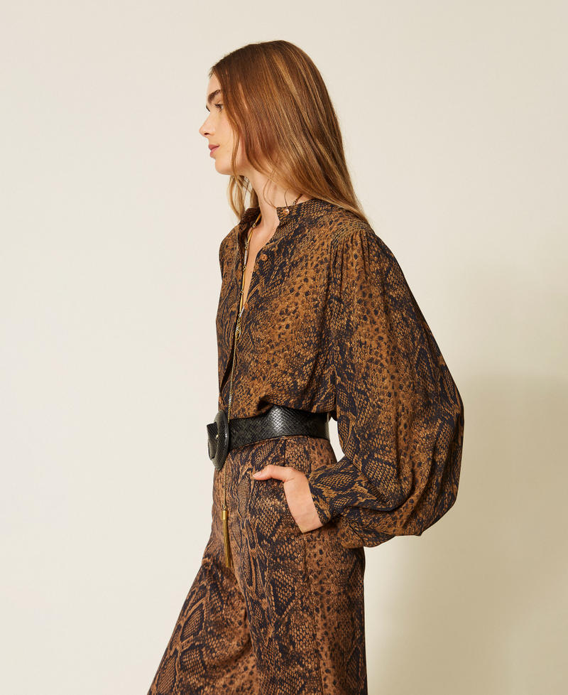 Camicia in cr&ecirc;pe de Chine a stampa python Stampa Python Marrone "Nut" / Black Donna 262TT2602_14141_02