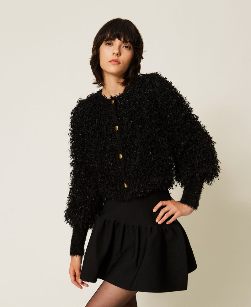 Strickjacke in Pelzoptik Schwarz Frau 262TP3130_00006_04