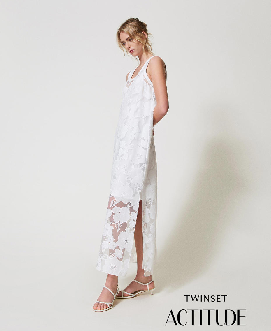 Robe longue en organza fil coupé Blanc "Papers" Femme 251AP2412_00840_PA