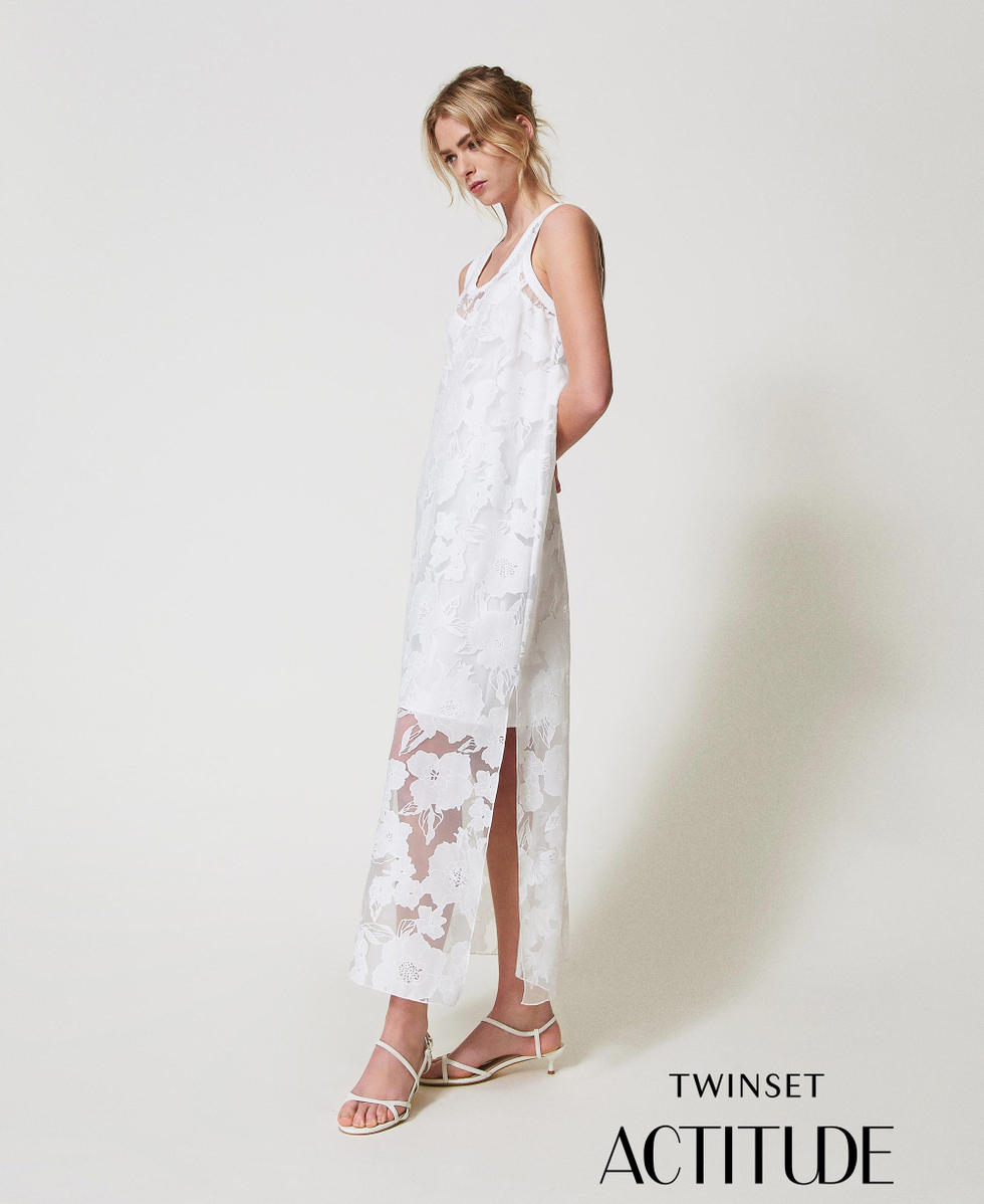 Abito lungo in organza fil coup&eacute; Bianco "Papers" Donna 251AP2412_00840_PA