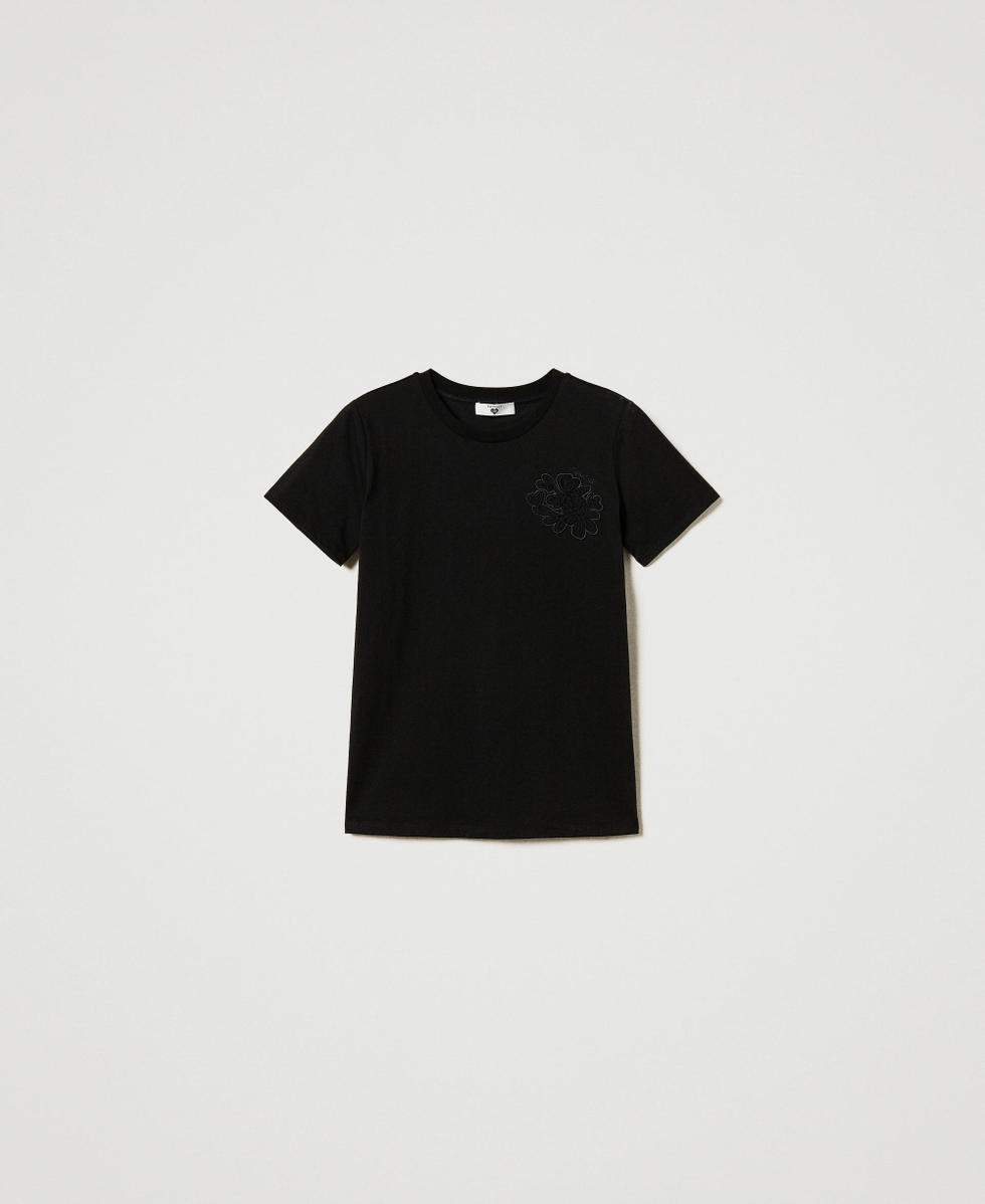 TWINSET 売れ筋商品|||ツインセット Tシャツ トップス レディース T-shirts Black Regular T-shirt with embroidery Woman, Black | TWINSET Milano