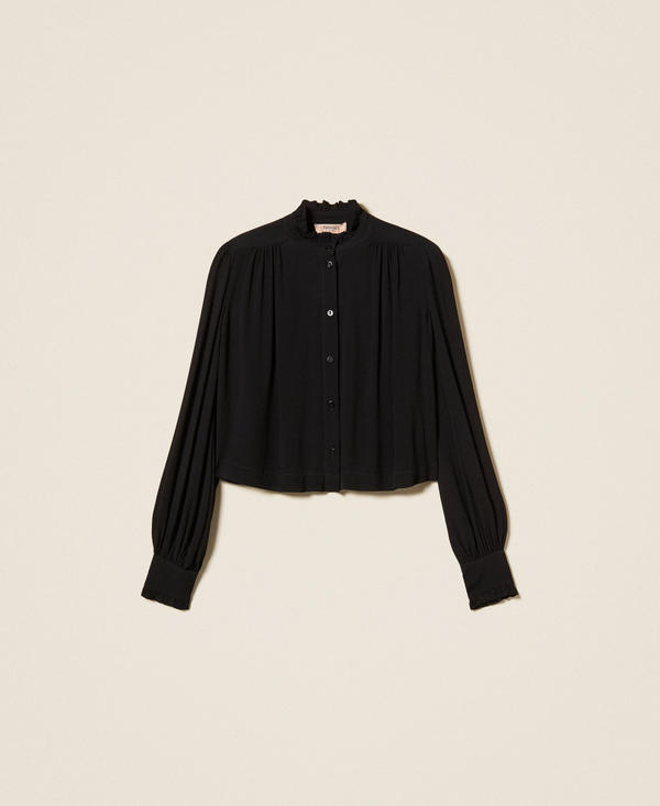 Camicia cropped in cr&ecirc;pe de Chine