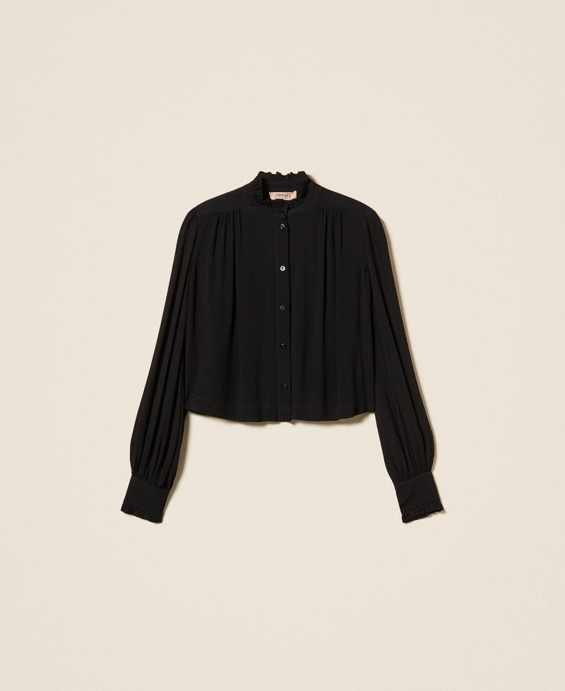 Camicia cropped in cr&ecirc;pe de Chine Nero Donna 262TP2342_00006_S0