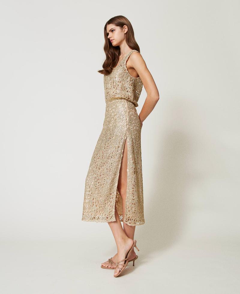 Lam&eacute; crochet midi skirt Gold Woman 251LB2PCC_12251_01