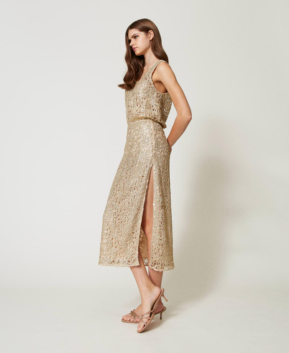 Lam&eacute; crochet midi skirt Gold Woman 251LB2PCC_12251_01