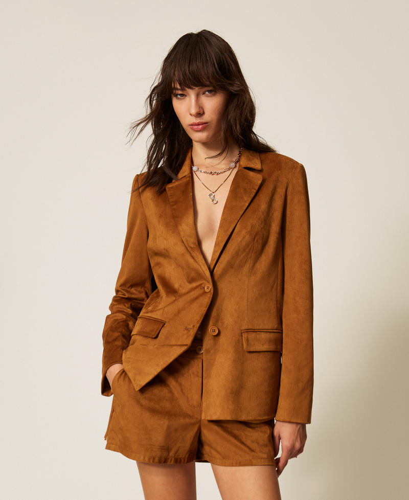 Suede shorts with pockets Rubber Brown Woman 261AP2332_10065_01