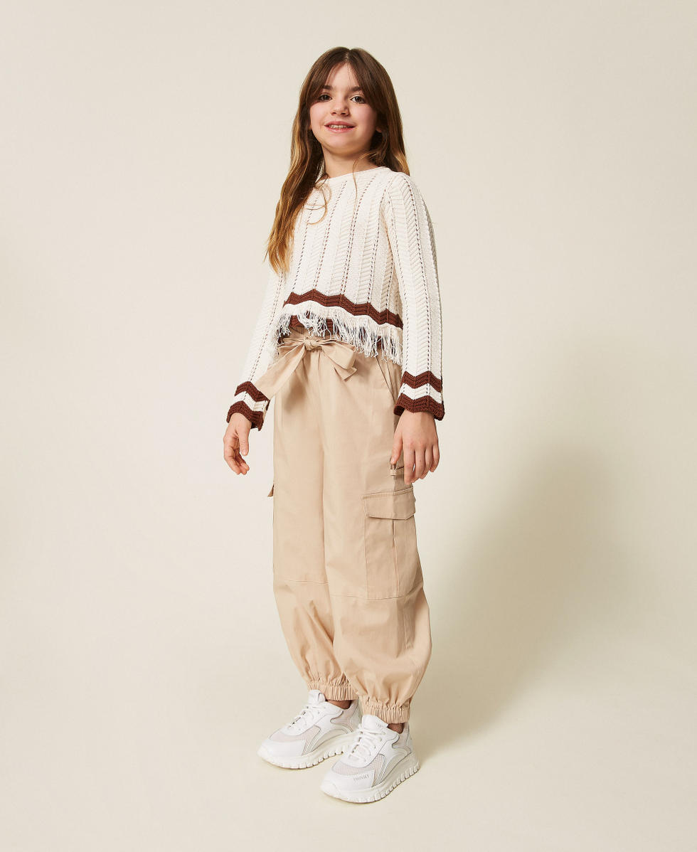 Pataloni cargo in popeline Beige "Safari" Bambina 261GJ2012_13191_02