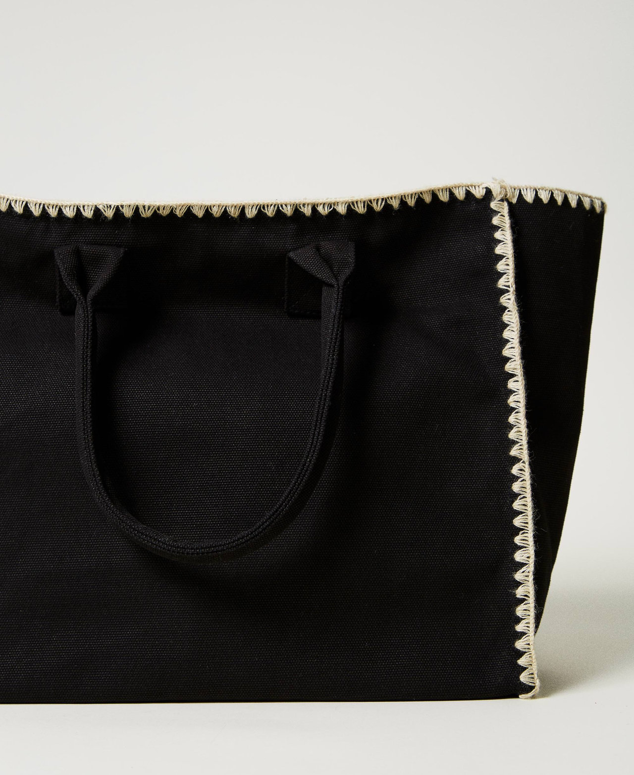 Borsa shopper in canvas con ricamo Nero Donna 251LB7AFF_00006_03
