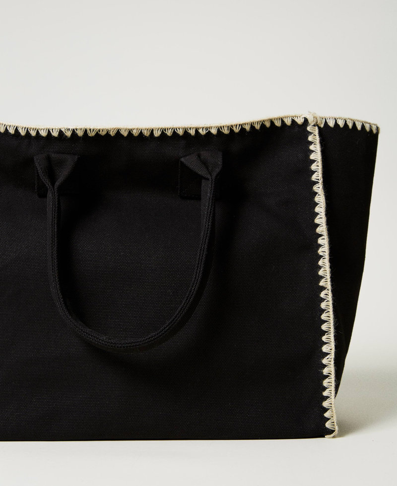 Borsa shopper in canvas con ricamo Nero Donna 251LB7AFF_00006_03