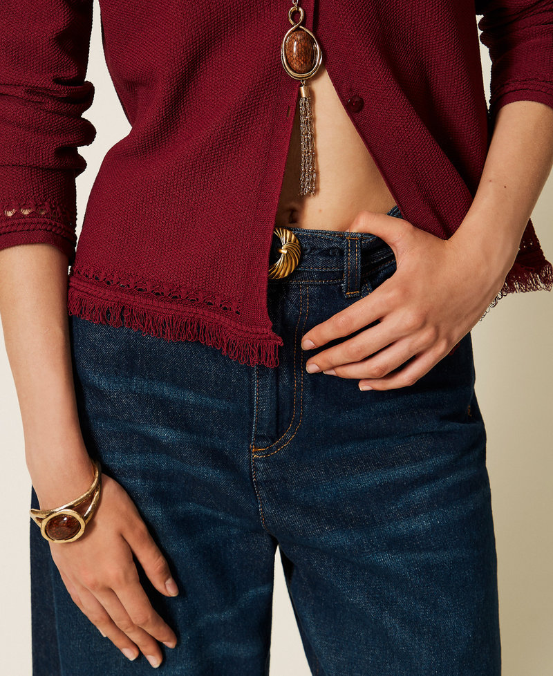 Cardigan in maglia con frange Bordeaux Donna 262TP3Q23_00020_04