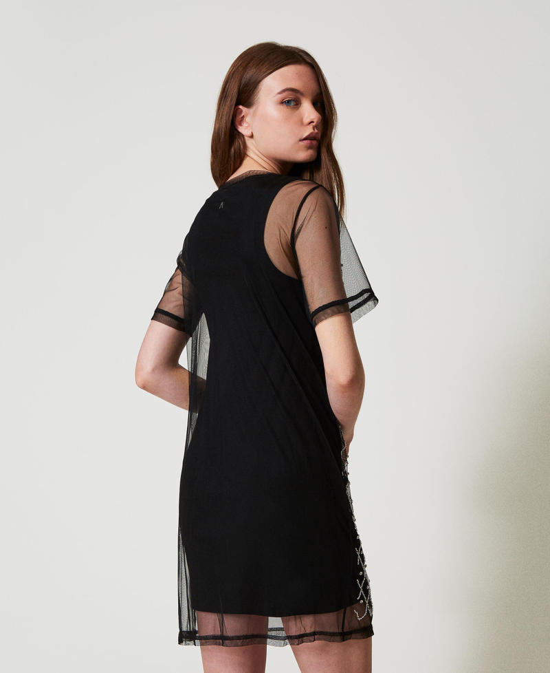 Short embroidered tulle dress Black Woman 251AP2121_00006_02