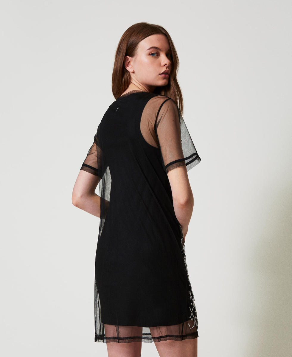 Robe courte en tulle brod&eacute; Noir Femme 251AP2121_00006_02