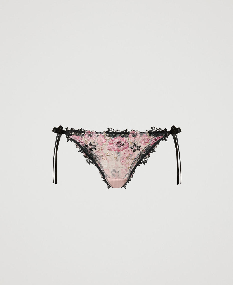 Tulle Brazilian briefs with ribbons Multicolour Blooming Embroidery Woman 242LL6B77_11995_S0