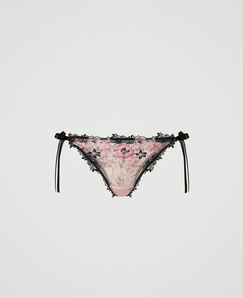 Tulle Brazilian briefs with ribbons Multicolour Blooming Embroidery Woman 242LL6B77_11995_S0