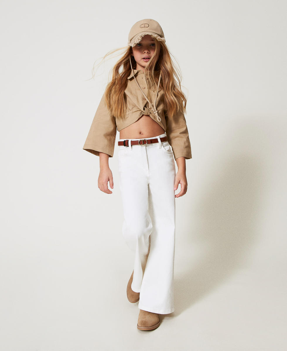 Cropped linen blend shirt Beige Hemp Girl 251GJ2401_00310_T0