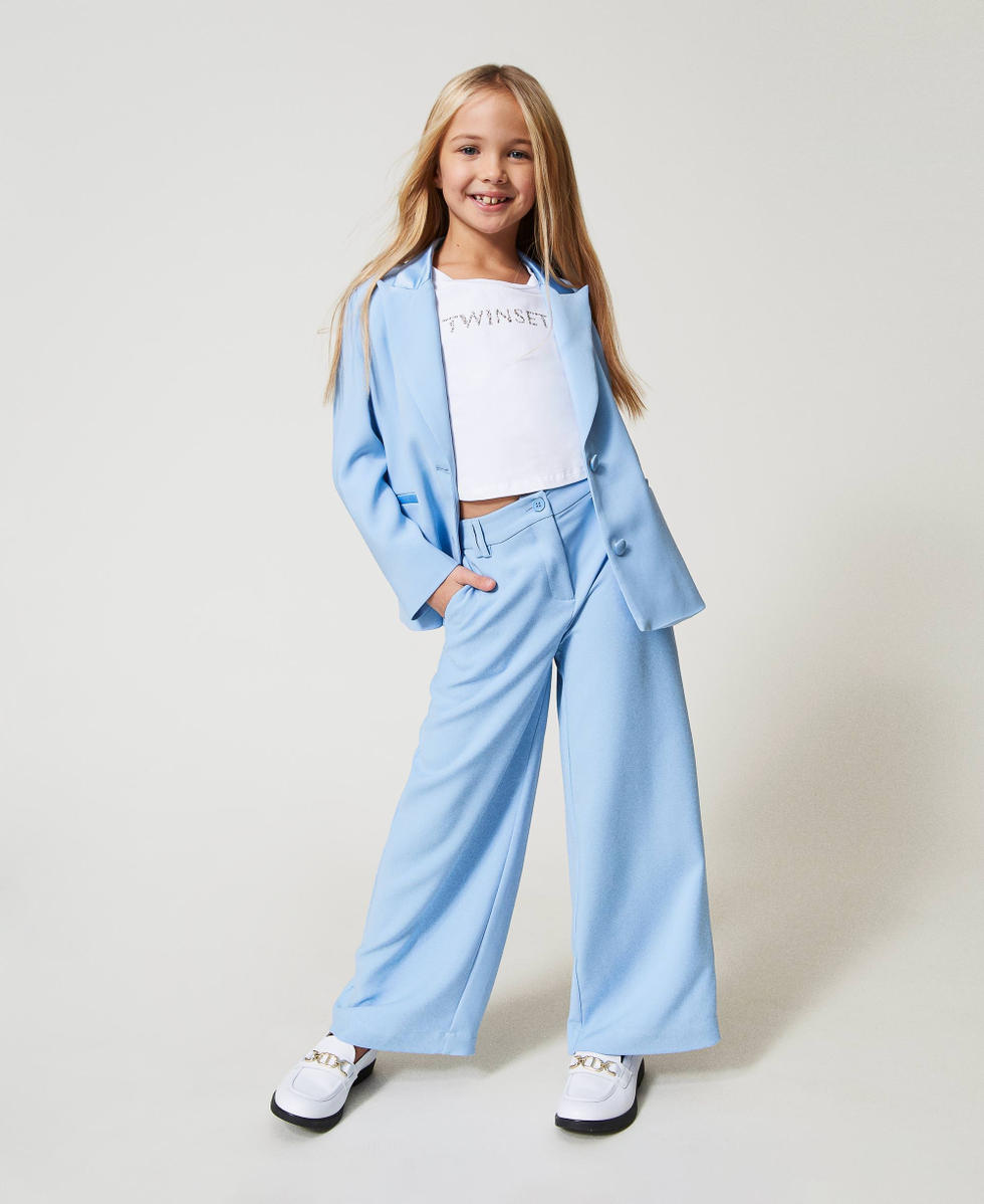 Cr&ecirc;pe palazzo trousers Light Paper Blue Girl 251GJ2QN8_12148_01