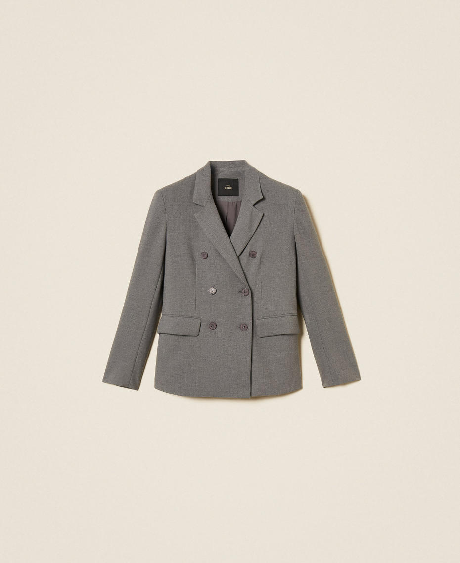 Double-breasted flannel jacket Mid Grey Melange Woman 262AT2210_12838_S0