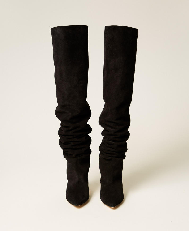 Bottes montantes en cuir velours Noir Femme 252TST014_00006_04