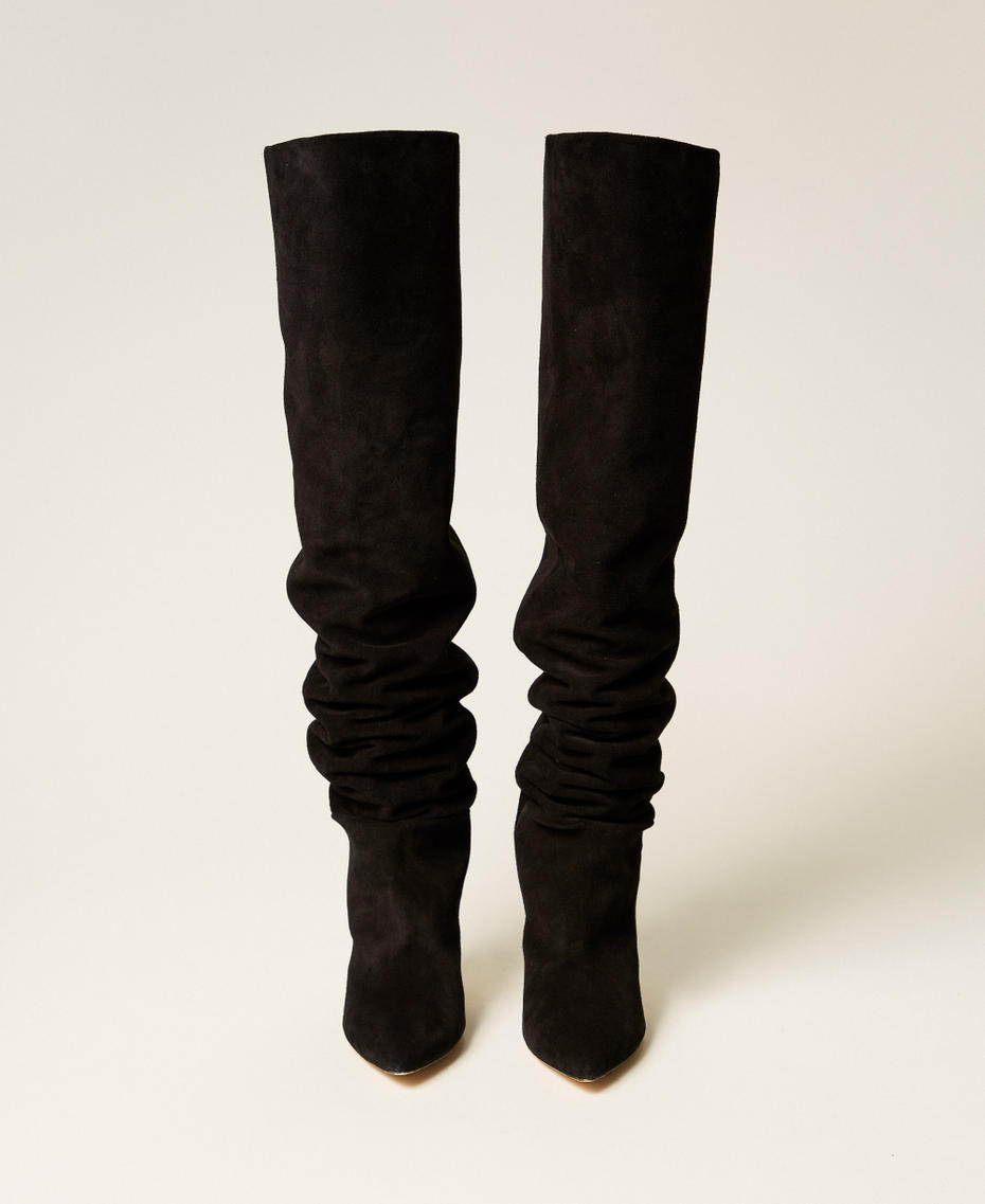 Bottes montantes en cuir velours Noir Femme 252TST014_00006_04