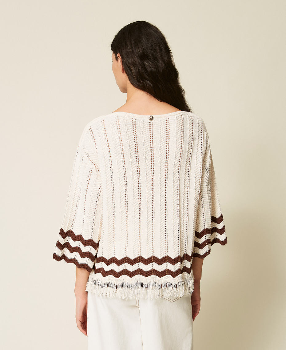 Pull avec zigzag et franges Bicolore Blanc &laquo;&nbsp;Milk&nbsp;&raquo;/Chocolate Lab Femme 261AP3061_13364_03