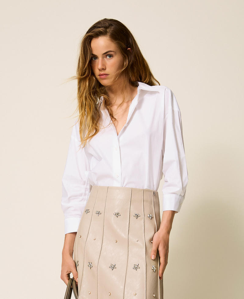 Camicia in popeline con nodo Bianco "Papers" Donna 252AP2200_00840_01