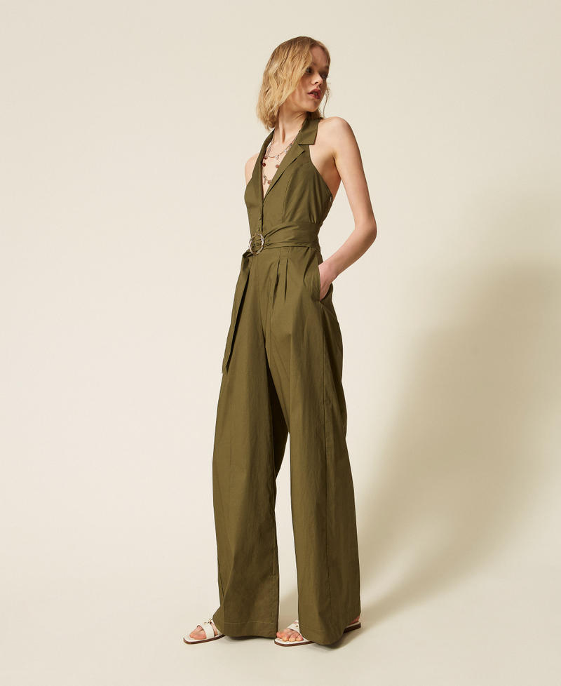Long poplin jumpsuit Alpine Green Woman 261TT2221_00914_02