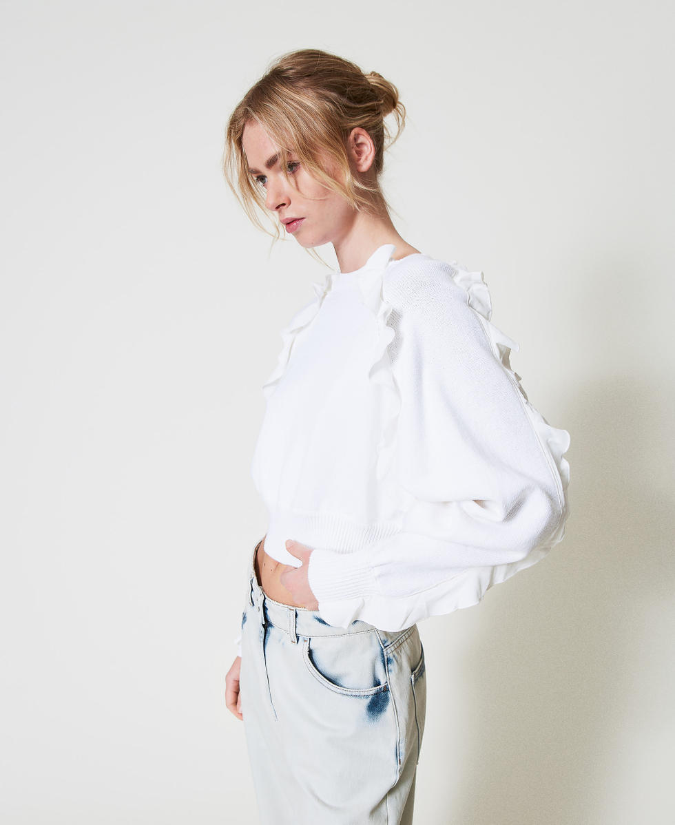 Kimono jumper with ruffles Sugar White Woman 251AP3180_00632_01