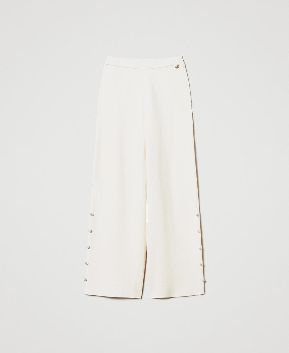 Wide leg knit trousers with pearls Antique White Woman 242AT3250_00245_S0