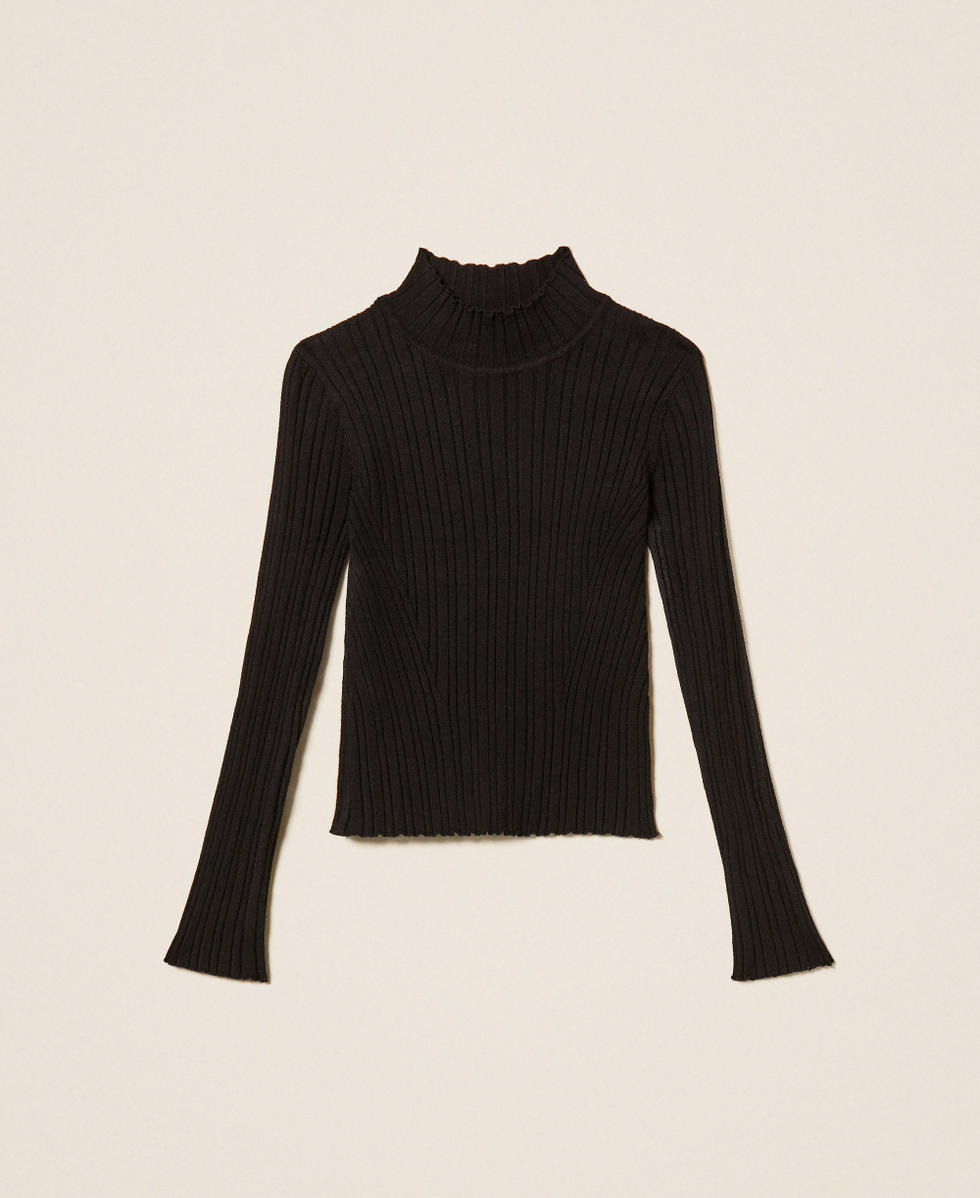 Pull col montant c&ocirc;tel&eacute; Noir Fille 262GJ3011_00006_S0