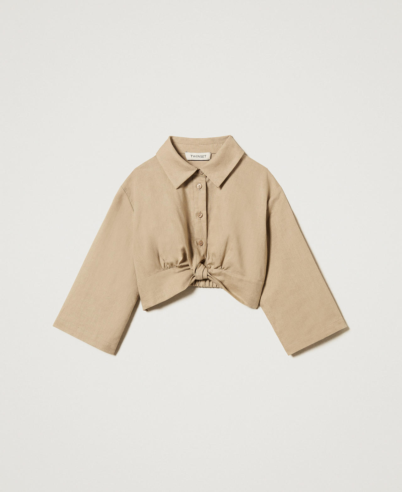 Chemise cropped en lin mélangé Beige Chanvre Fille 251GJ2401_00310_0S