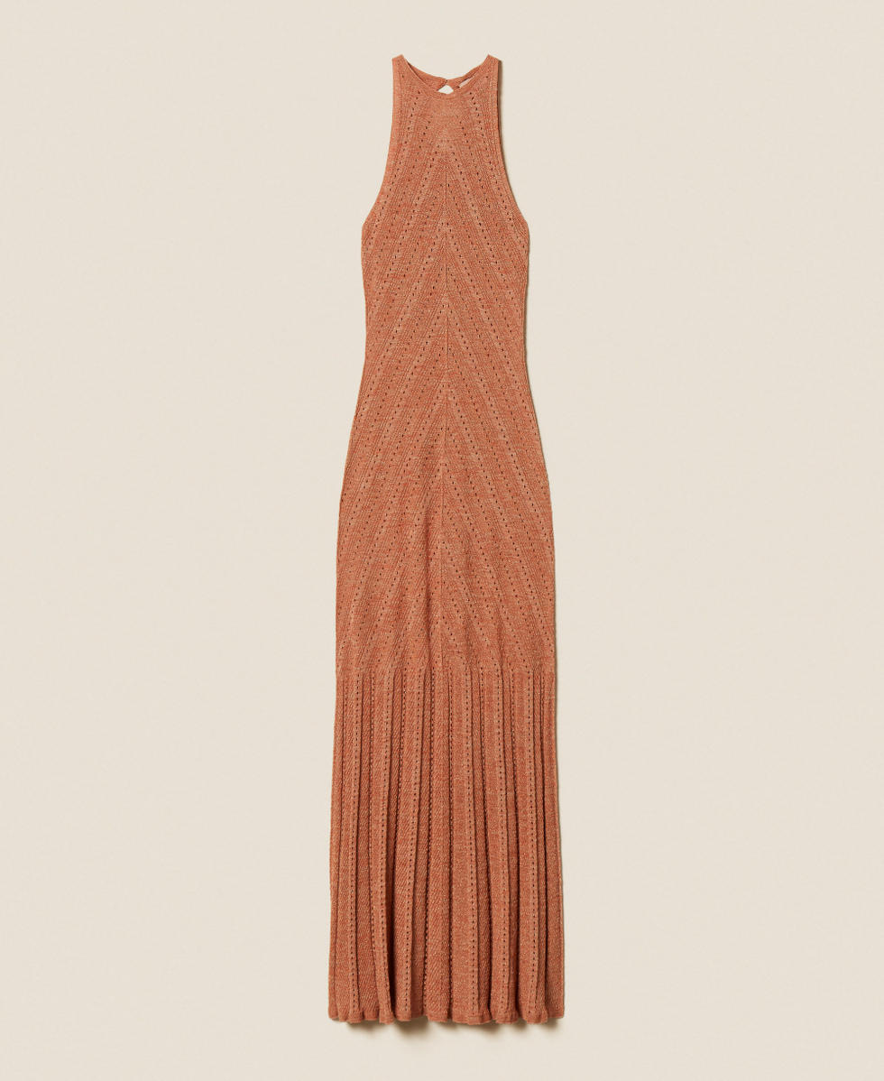 Long linen knit dress with lurex