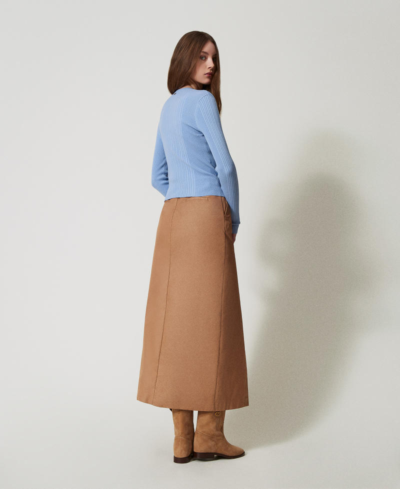 Long twill skirt with slit