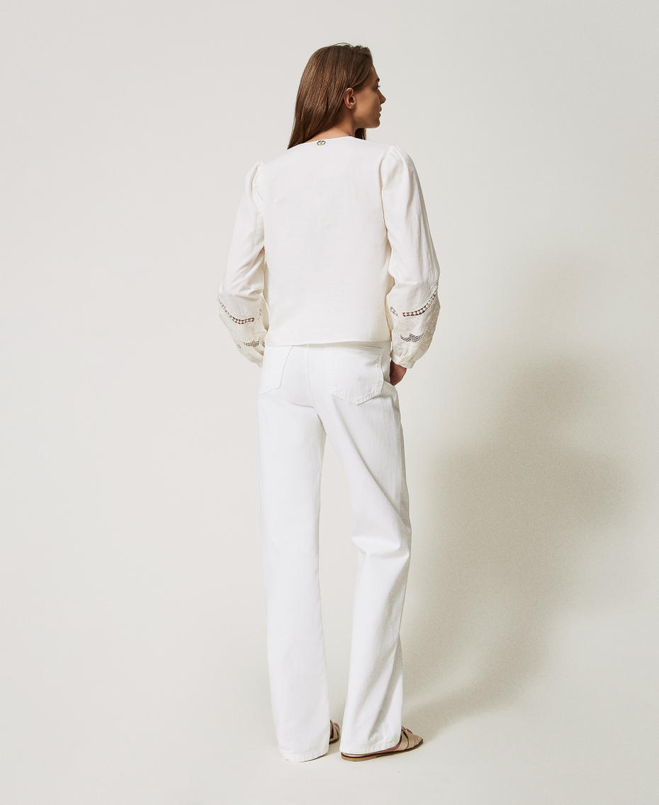 Trousers in floral bull White Denim Woman 251TT2210_01226_03